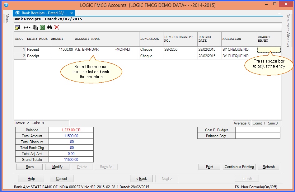 fmcg bank receipts account details 2